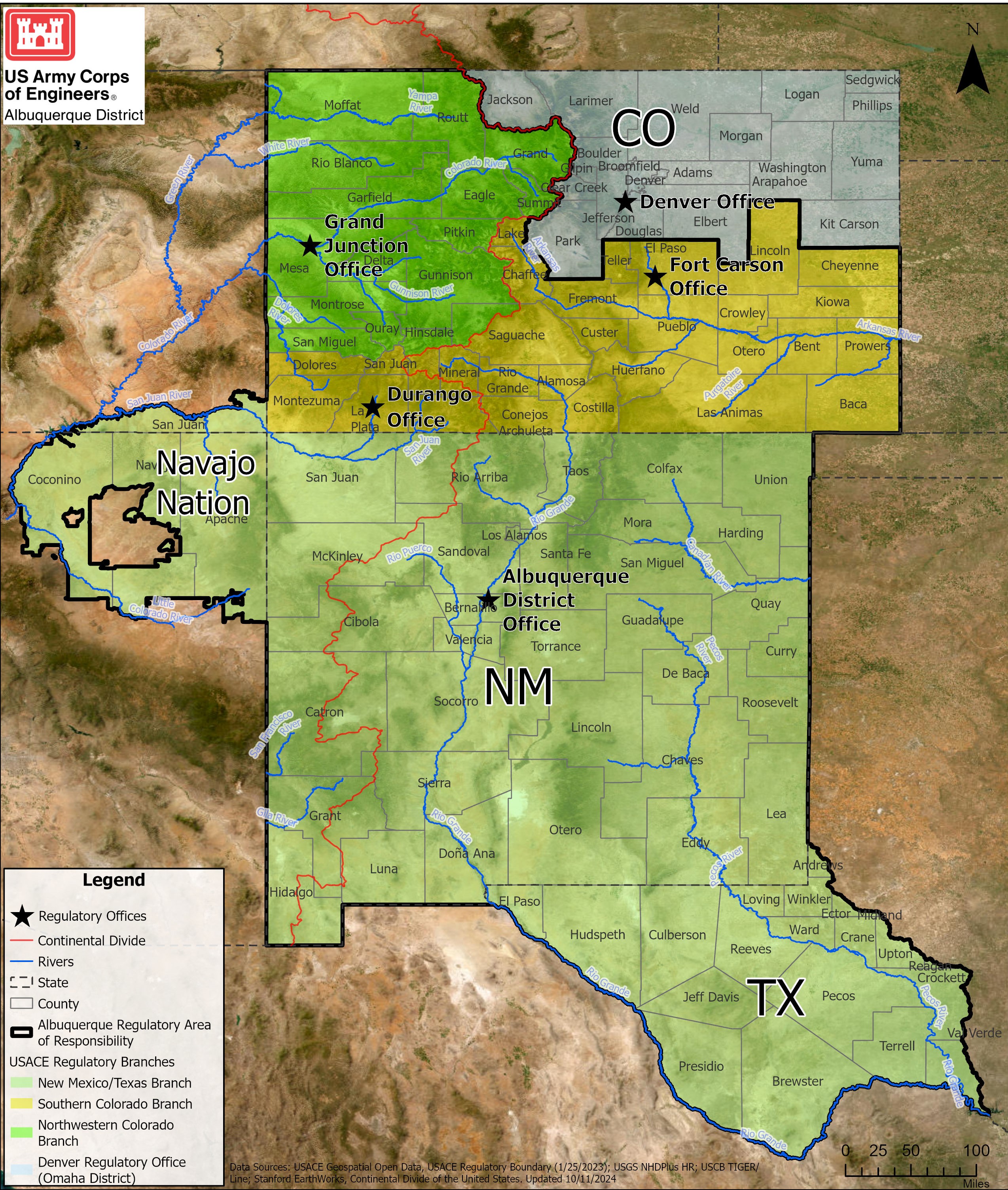 Image of the Albuquerque District, regulatory division area of responsibility.